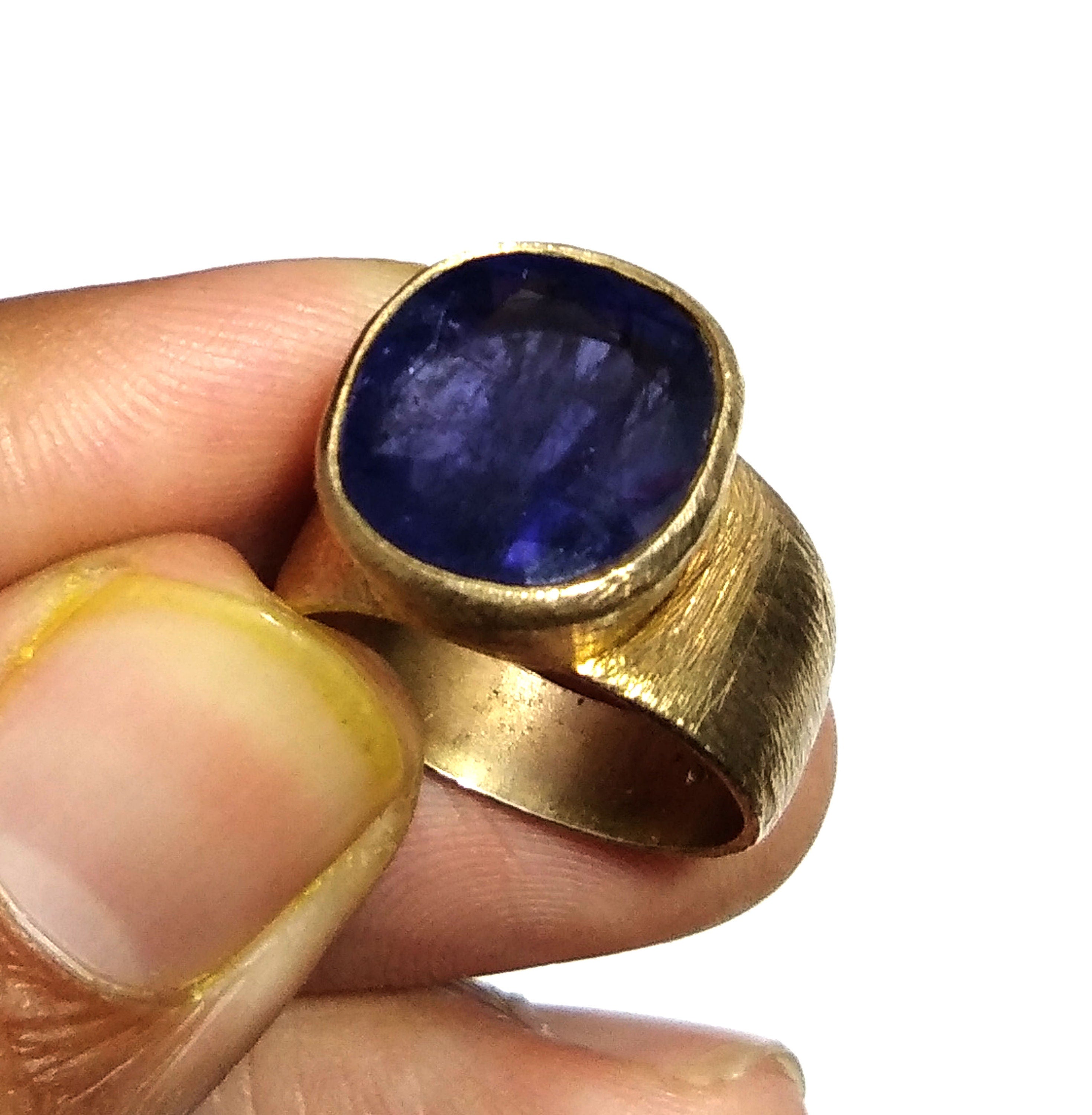 Natural Blue Sapphire Faceted Stone Ring, Solid 925 Sterling Silver Gold Plated Ring, Blue Sapphire Stone Size 14x14mm for Gift Wedding Ring
